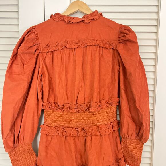 New House of Harlow Deep V Ruffle long sleeve corduroy dress - Picture 9 of 9